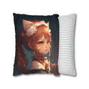 Axyaa Cute Cat Pillow Cover - Cozy Girl and Kitty Print Square Cushion Case