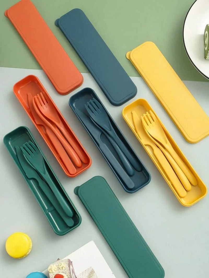 Axyaa Portable Cutlery Set: Plastic Knife, Fork & Spoon - Reusable for School, Outdoor, Camping