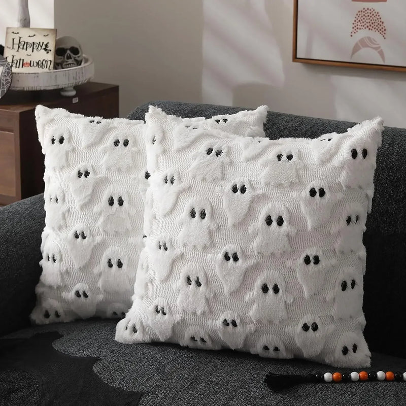 Axyaa White Ghost Plush Pillow Covers for Home Decor