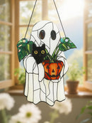 Axyaa Halloween Ghost Cat & Pumpkin Hanging Decor for Home & Garden