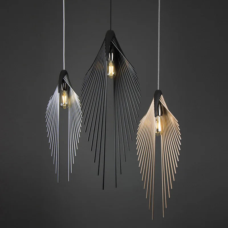 Black Metal Art LED Pendant Ceiling Lamp by Axyaa for Modern Living Room & Staircase