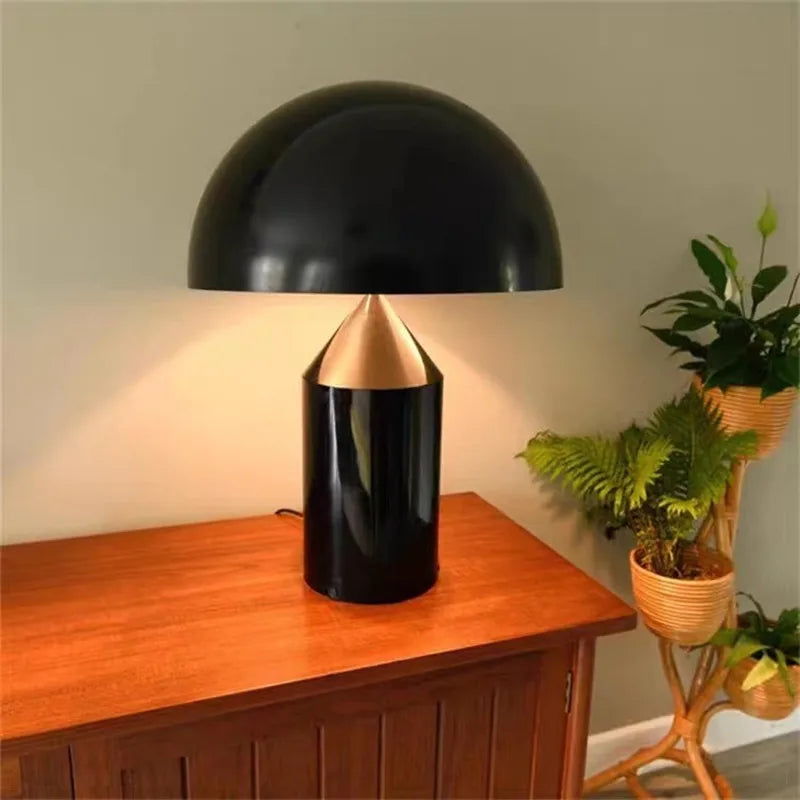 Axyaa Atollo Black White Gold Metal Mushroom Lamp for Bedrooms, Study, Living Room