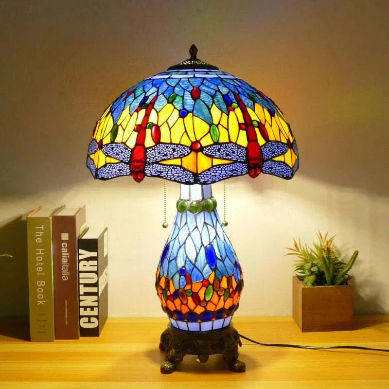 Stained Glass Dragonfly Table Lamp by Axyaa