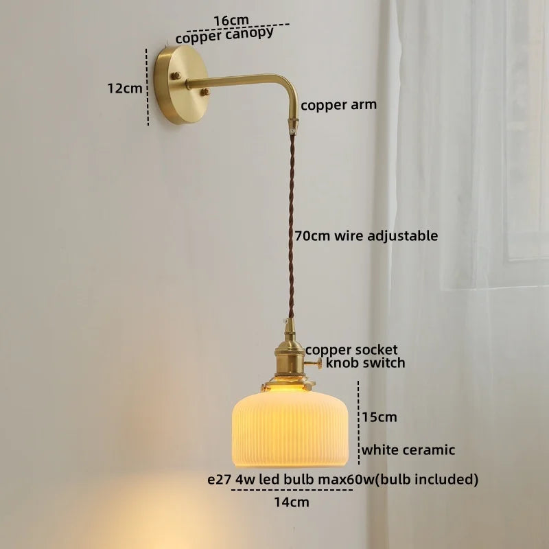 Axyaa Ceramic Copper LED Wall Lamp Sconce - Nordic Stair Light Fixture