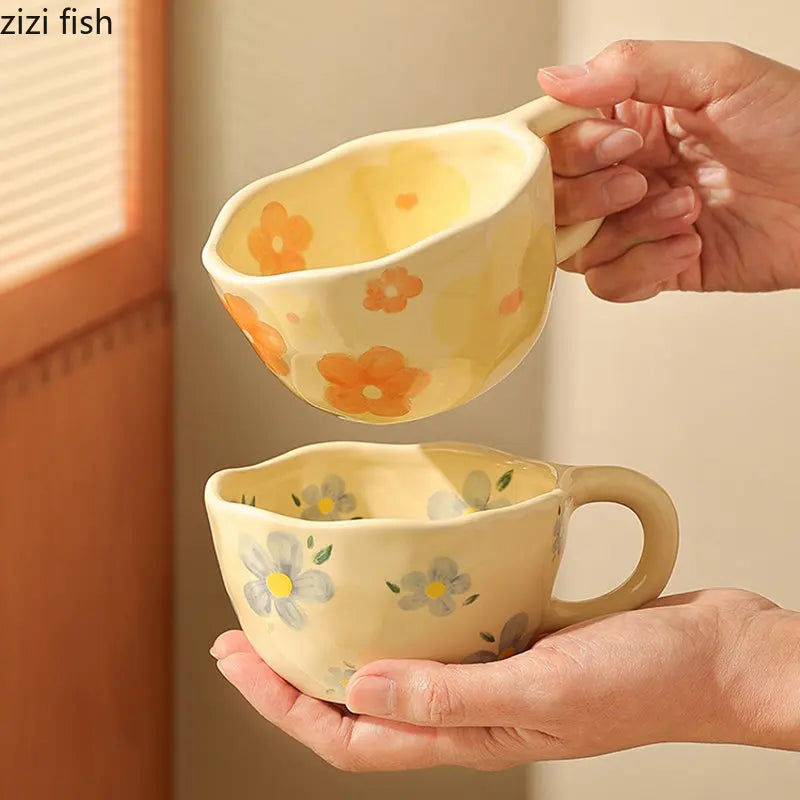 Axya Floral Ceramic Coffee Mug Office Juice Cup Handheld Water Tea Household Cup