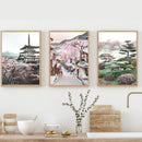 Cherry Blossoms Temple Village Canvas Painting by Axyaa - Wall Art for Living Room Home Decor