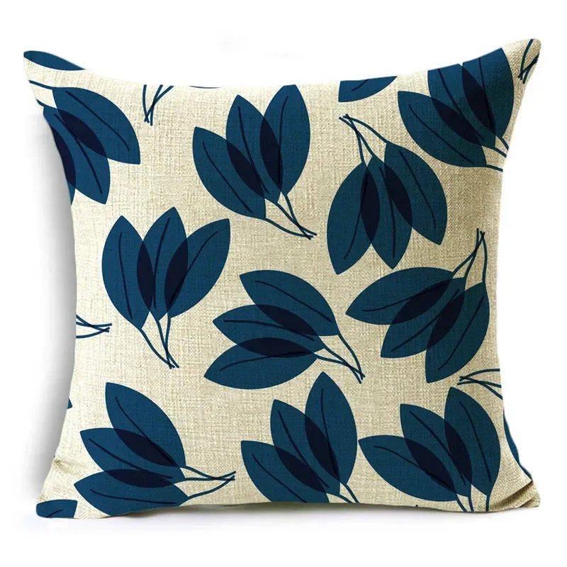 Axyaa Blue Texture Print Linen Cushion Case for Living Room Sofa - 40cm/45cm/50cm