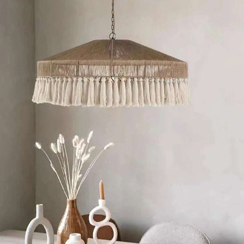 Axyaa Retro Hemp Rope Pendant Lights with Tassel, Hand-woven for Bedroom and Dining Room