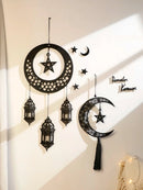 Axyaa Wooden Crescent Moon Lanterns with Star Cutouts and Tassel