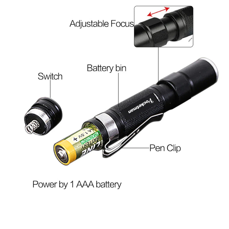 Axya Mini LED Flashlight Pen Light AAA Battery Powered