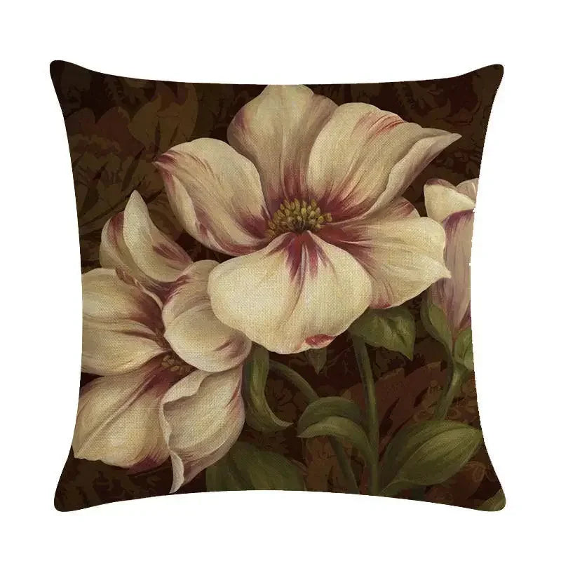 Retro White Flower Pattern Cushion Cover - Axyaa Home Decor Pillowcase