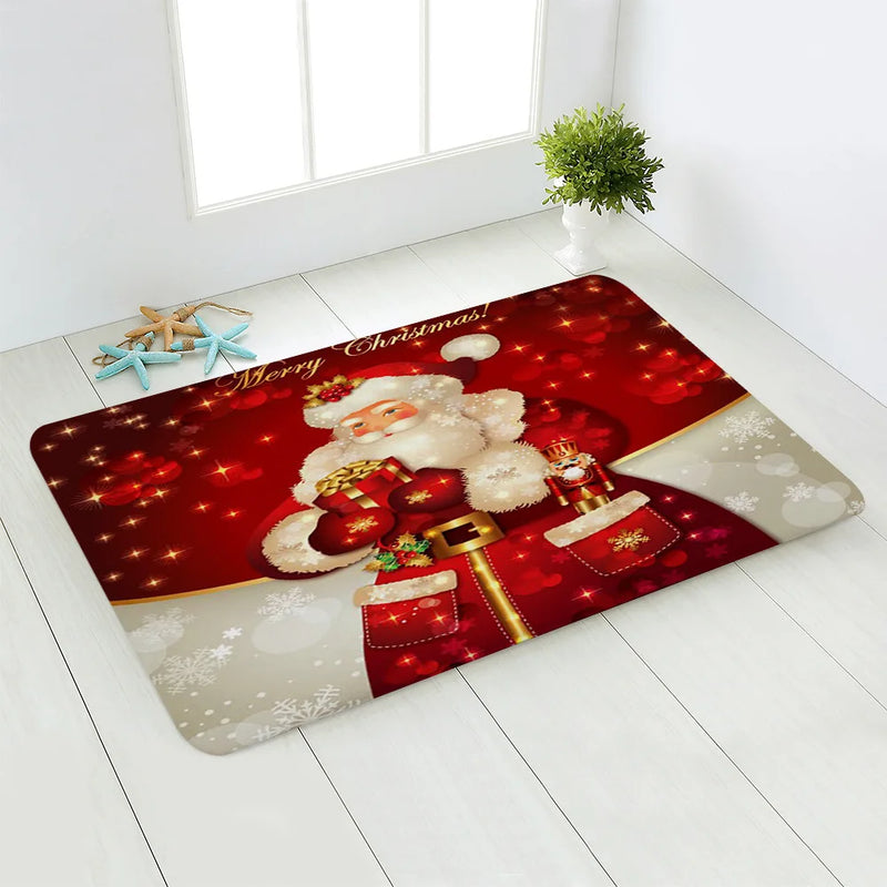 Santa Deer Welcome Mat by Axyaa: Festive Holiday Non-Slip Floor Decor