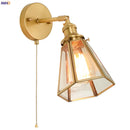 Axyaa Vintage Copper Hexagonal Glass LED Wall Lamp with Pull Chain Switch