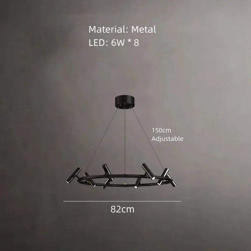 Axyaa Round Black Metal Chandelier - Adjustable LED Pendant Light for Home Lighting