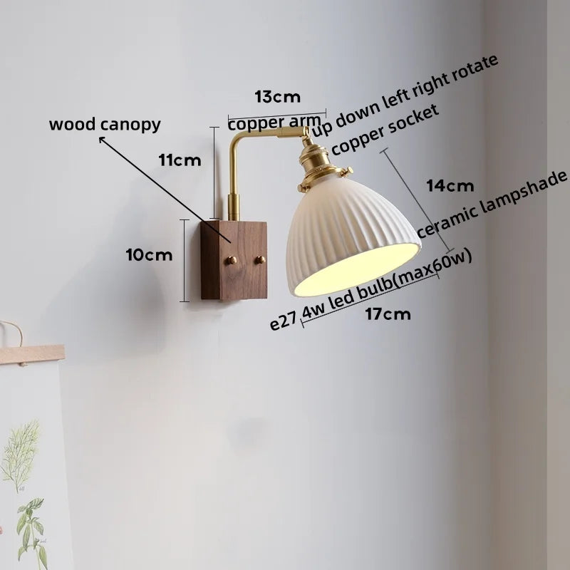 Axyaa Ceramic Copper LED Wall Lamps with Pull Chain Switch for Home Decor