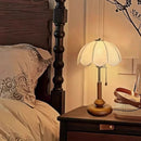Axyaa Retro Petal Wooden Table Lamp with Fabric Shade for Bedside, Sofa, Study, Teahouse