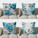 Axyaa Blue & White Floral Pattern Pillow Cover for Sofa Bedroom Car