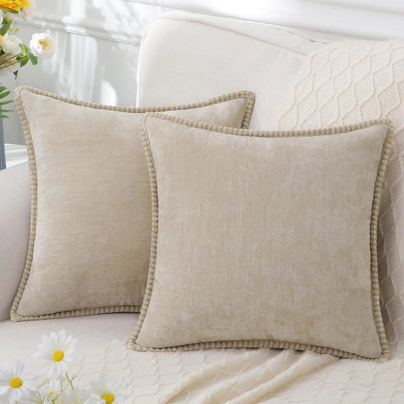 Axyaa Chenille Velvet Cushion Cover 50x50cm Soft Stitched Edge Decor Pillowcase