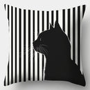 Axyaa Striped Black Cat Sofa Cushion Covers, 4pcs, 17.7x17.7 Inches, Home Decor