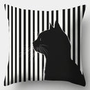 Axyaa 4pcs Striped Black Cat Sofa Cushion Covers 17.7x17.7 Inch Single-Sided Print