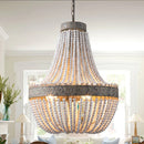 Axya Retro Wooden Beads Pendant Chandelier, Vintage Wood Hanging Lamps for Indoor Decor