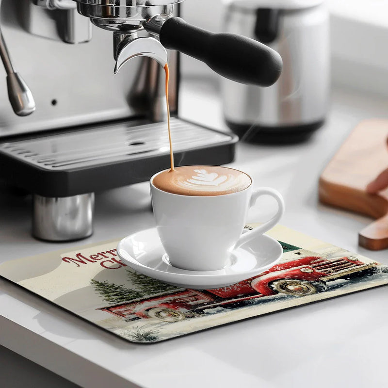 Axyaa Christmas Tree Coffee Dish Mat: Absorbent, Anti-slip, Quick Dry Drain Pad