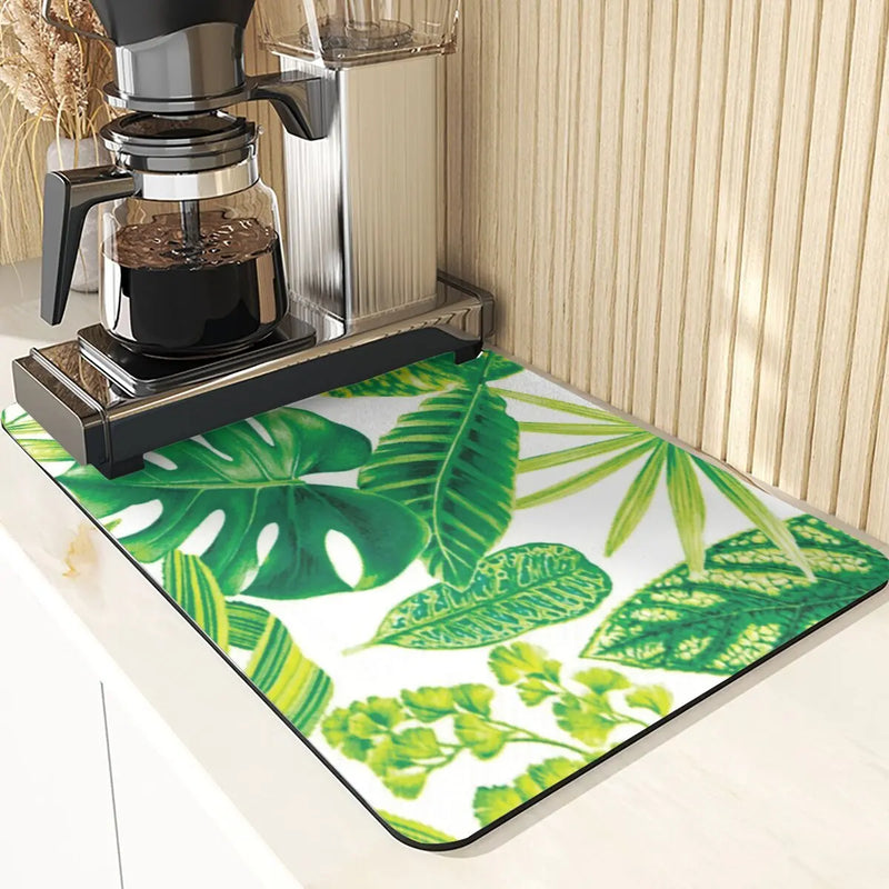 Axyaa Leaves Print Silicone Placemats - Absorbent Kitchen Dish Mat