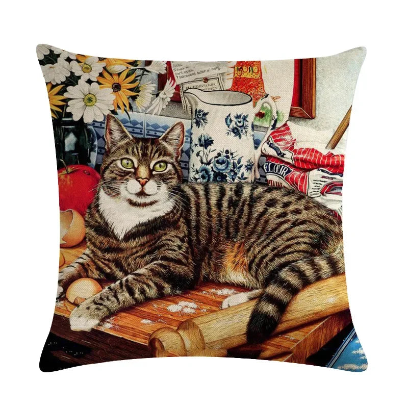 Axyaa Cat Series Linen Pillowcase 45x45cm