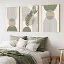 Axyaa Sage Green Botanical Wall Art Canvas Painting - Nordic Geometric Abstract Decor