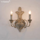 Axyaa Vintage Wooden Wall Lamp with 2 Lights for Bedroom, Loft Interior Wood Lighting Fixture