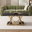 Axyaa Rectangle 2-Tier Faux Marble Wood Coffee Table