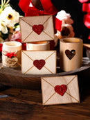 Wooden Envelope Ornaments with Red Love Hearts by Axyaa - Valentine's Day & Wedding Decor