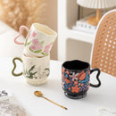 Axyaa Linglong Flower Ceramic Coffee Cup Saucer Set, Original Watercolor Design