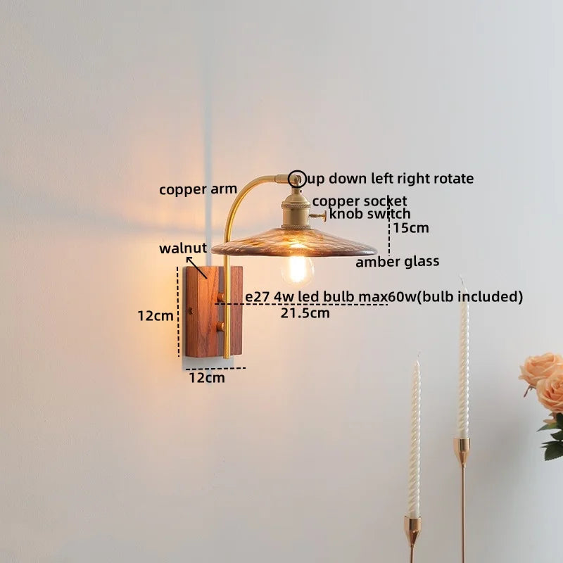 Axyaa Ceramic Walnut LED Wall Lights - Modern Bedroom & Living Room Bedside Lamp