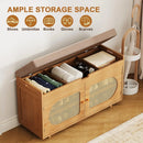 Axyaa Bamboo Shoe Storage Bench with Padded Seat and Doored Cabinet