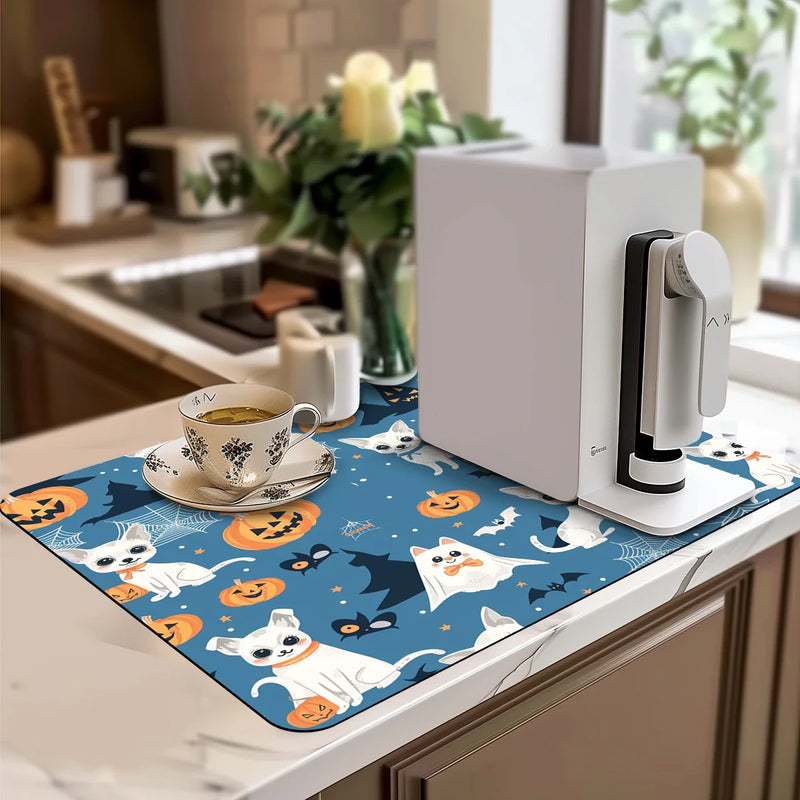 Axyaa Halloween Pumpkin Absorbent Anti-slip Drying Mat for Kitchen and Bathroom