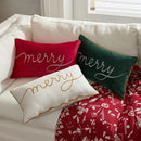 Axyaa Embroidered Merry Christmas Pillow Covers in Red Green Gold, 30x50cm