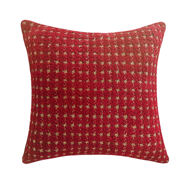 Axyaa Red Gold Houndstooth Christmas Cushion Cover 45x45 - Sofa Decor Party Home