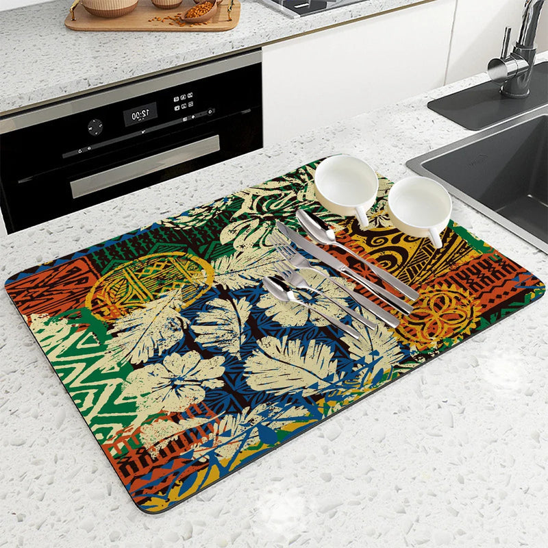 Axyaa Paisley Absorbent Drying Mat for Kitchen Table Cup Dry Coffee Mat