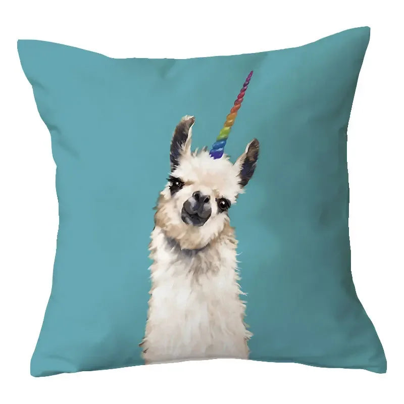 Axyaa Alpaca and Cactus Pattern Pillowcase for Home Sofa Decoration