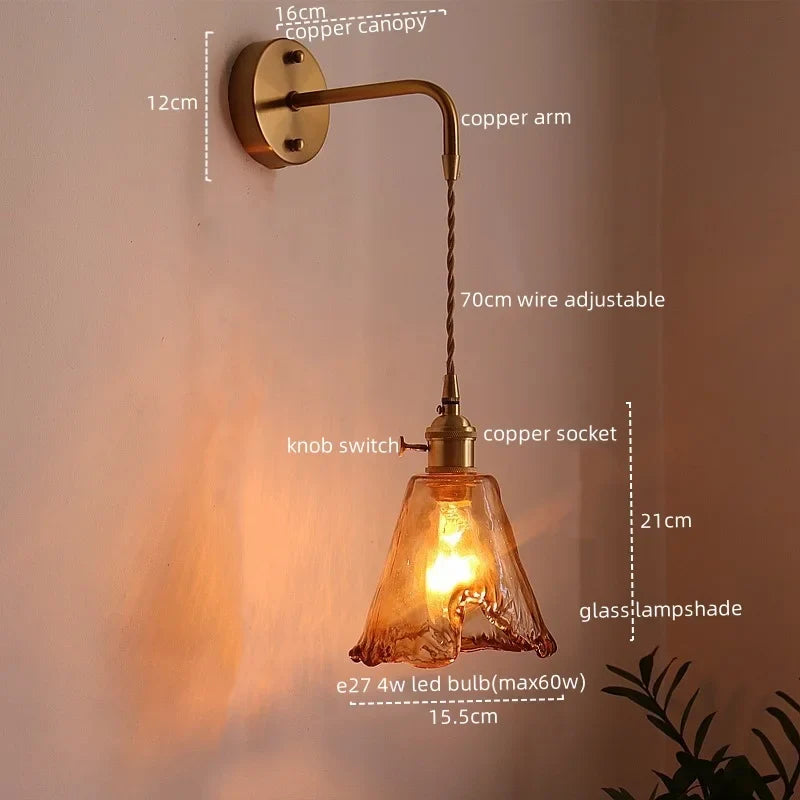 Axyaa Nordic Amber Glass LED Wall Lamp for Living Room and Bathroom