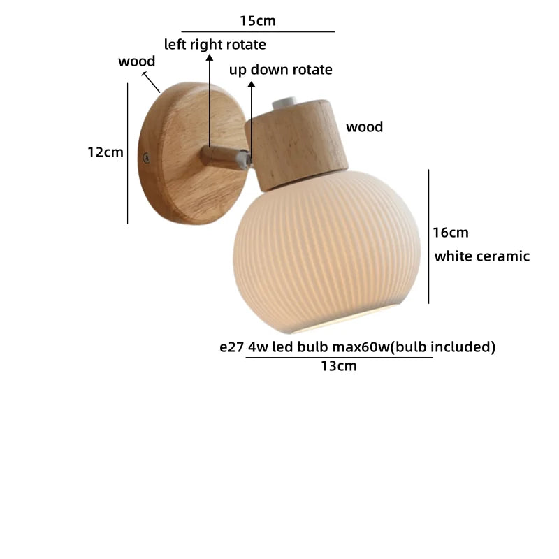 Axyaa Ceramic LED Wall Sconce: Nordic Minimalist White Bedroom Light