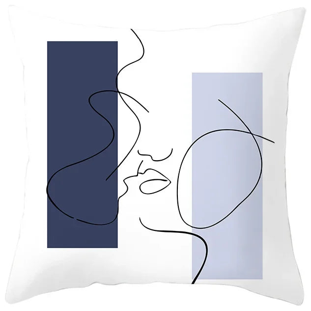 Axyaa Abstract Geometric Pillowcase in Nordic Blue Purple - Peach Skin Fabric