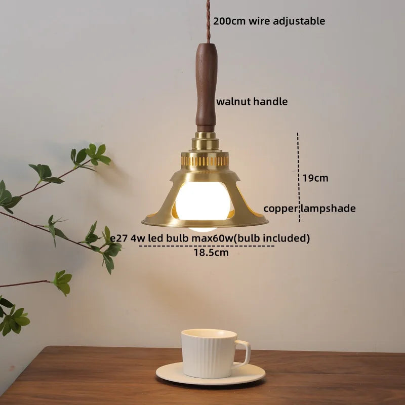 Axyaa Nordic LED Pendant Lights Glass Walnut Copper Hanging Lamp