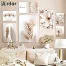 Axyaa Beige Dandelion Bunny Tail Grass Canvas Art Print Nordic Flower Poster