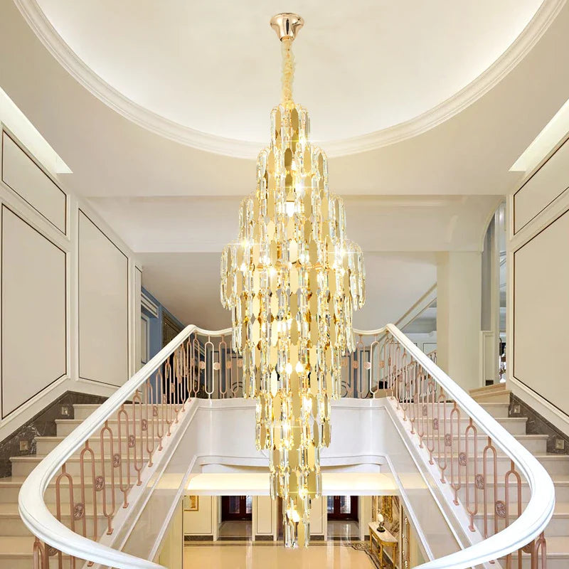 Axyaa Rotating Staircase Crystal Chandelier - Modern Duplex Design