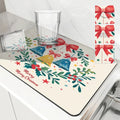 Christmas Bells Drying Mat: Absorbent Dish & Cup Placemat by Axyaa
