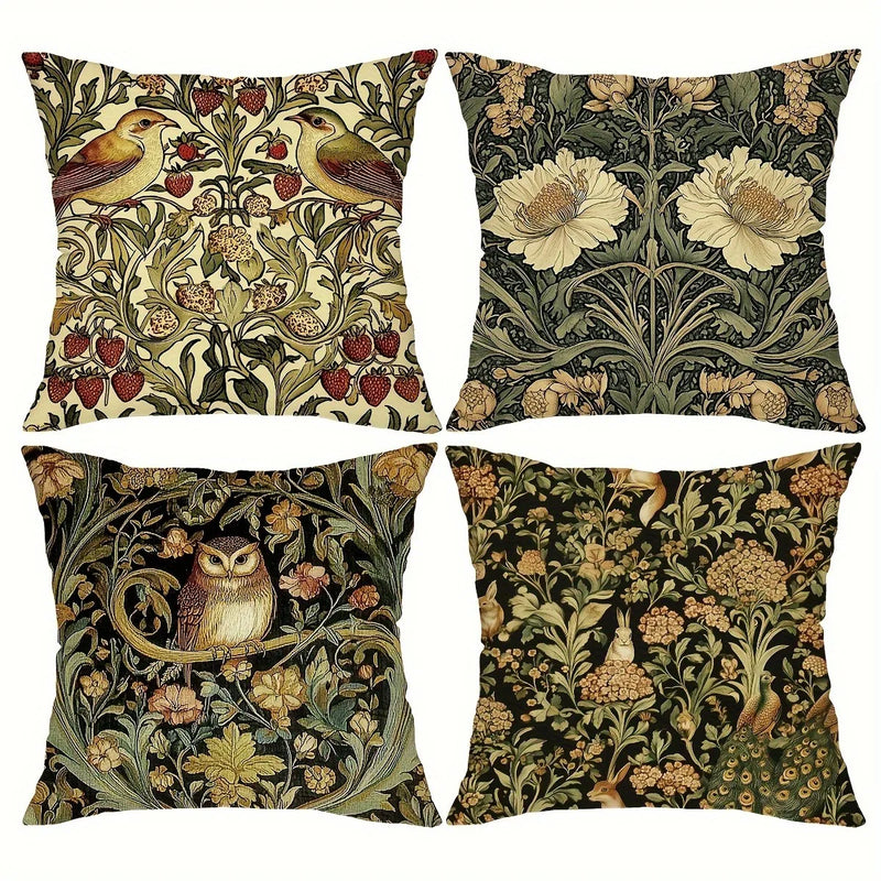 Floral Owl Bird Print Pillowcase for Living Room & Bedroom Decor by Axyaa