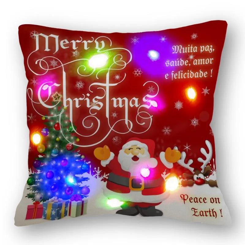 Christmas Santa LED Light Pillowcase for Home Decor, 45x45cm - Axyaa