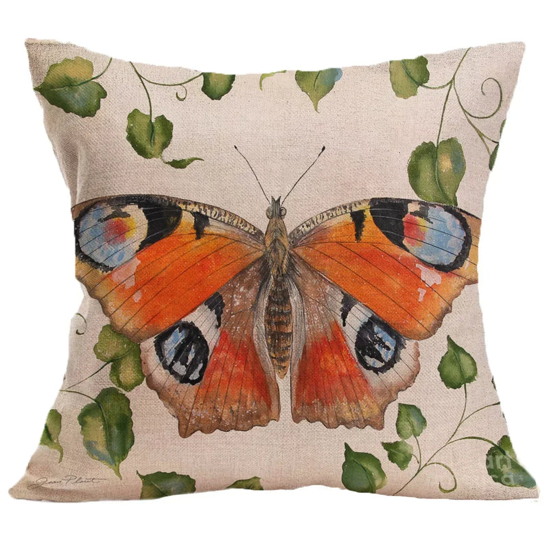 Axyaa Butterfly Pattern Linen Cushion Sleeve for Home Living Room Bedroom Sofa Car